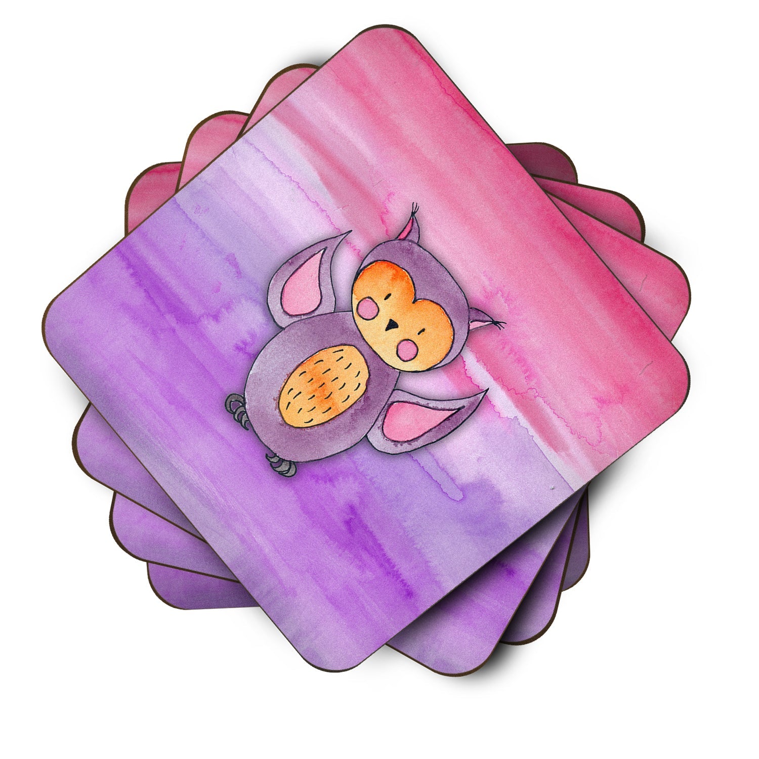 Pink and Purple Owl Watercolor Foam Coasters Set of 4 Cup Coasters for Indoor Outdoor, Tabletop Protection, Anti Slip, Mouse pad Material