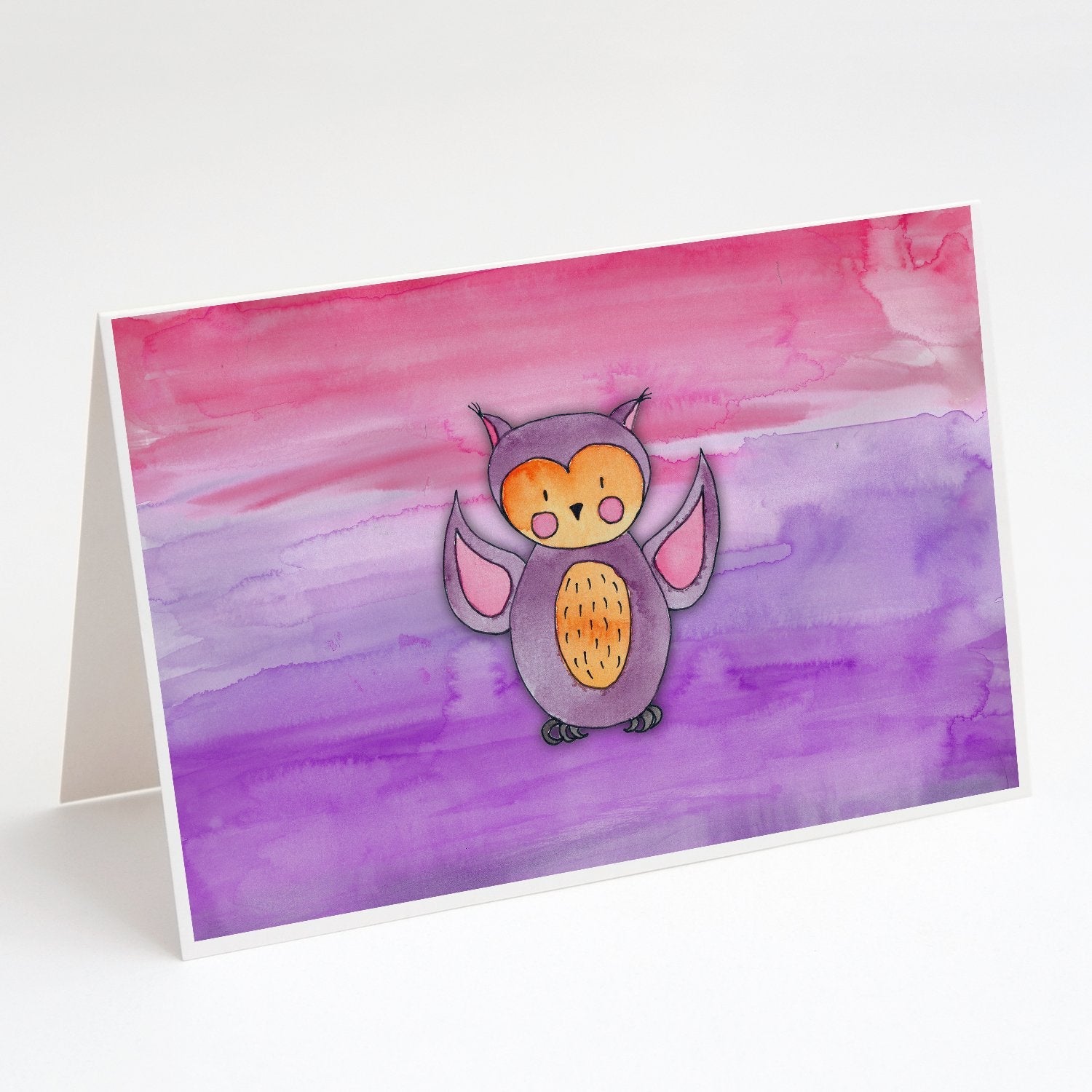 Pink and Purple Owl Watercolor Greeting Cards Pack of 8 Blank Cards with Envelopes Whimsical A7 Size 5x7