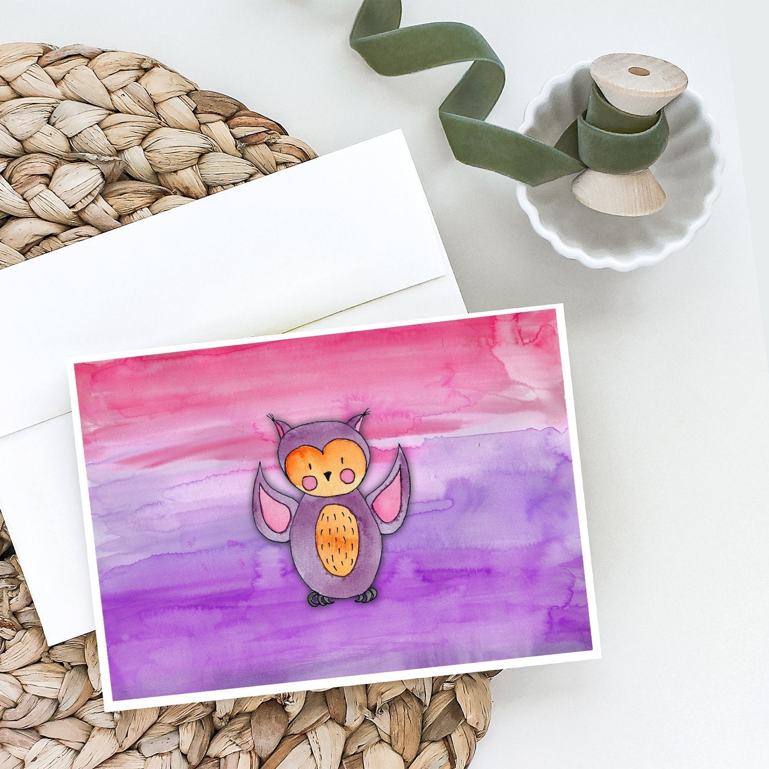 Pink and Purple Owl Watercolor Greeting Cards Pack of 8 Blank Cards with Envelopes Whimsical A7 Size 5x7