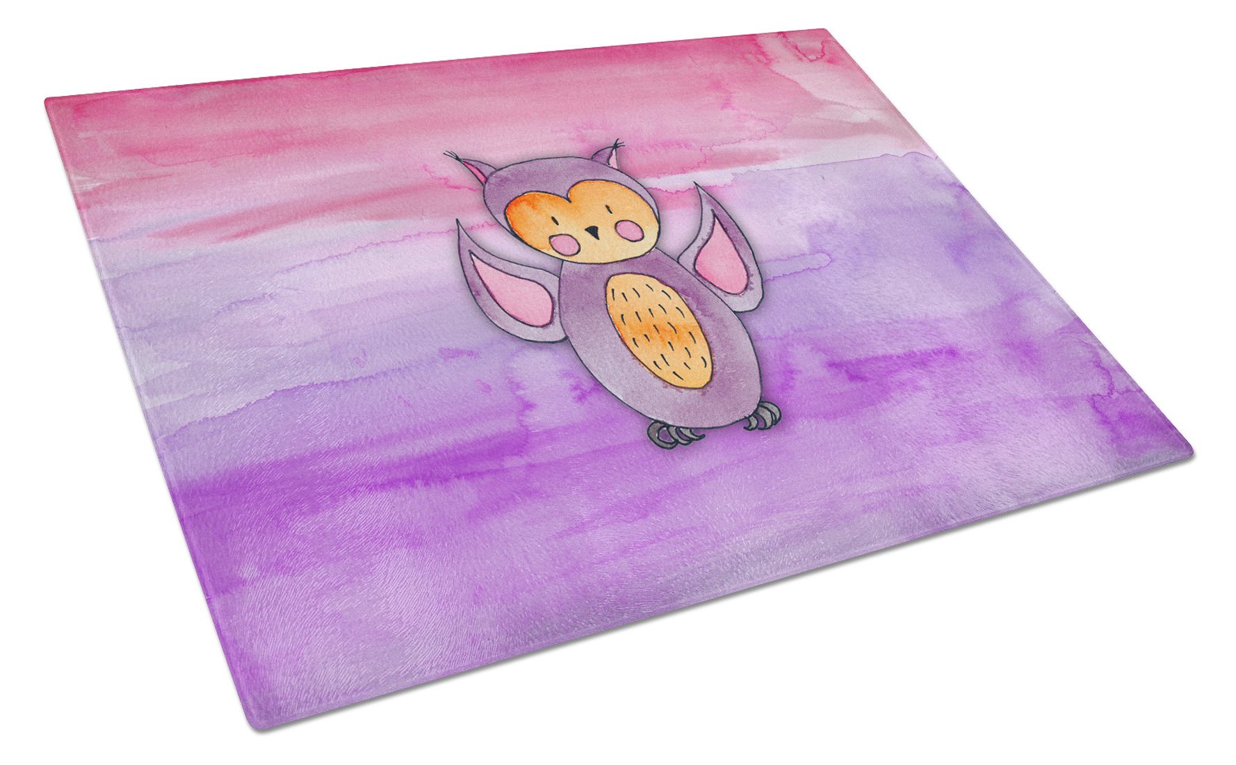 Pink and Purple Owl Watercolor Cutting Board Tempered Glass Kitchen Cutting Surface, Heat Resistant Chopping, Non-Slip Feet, Food Prep & Serving