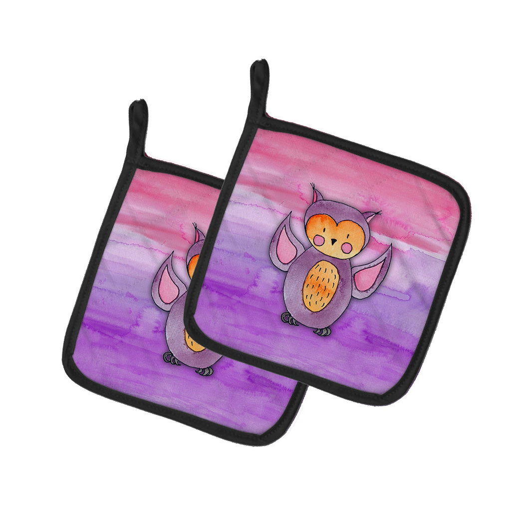 Pink and Purple Owl Watercolor Pot Holder Set of 2 Heat Resistant Quilted Hot Pads 7.5 x 7.5 Inch, Insulated Kitchen Trivets for Cooking & Baking