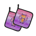 Pink and Purple Owl Watercolor Pot Holder Set of 2 Heat Resistant Quilted Hot Pads 7.5 x 7.5 Inch, Insulated Kitchen Trivets for Cooking & Baking