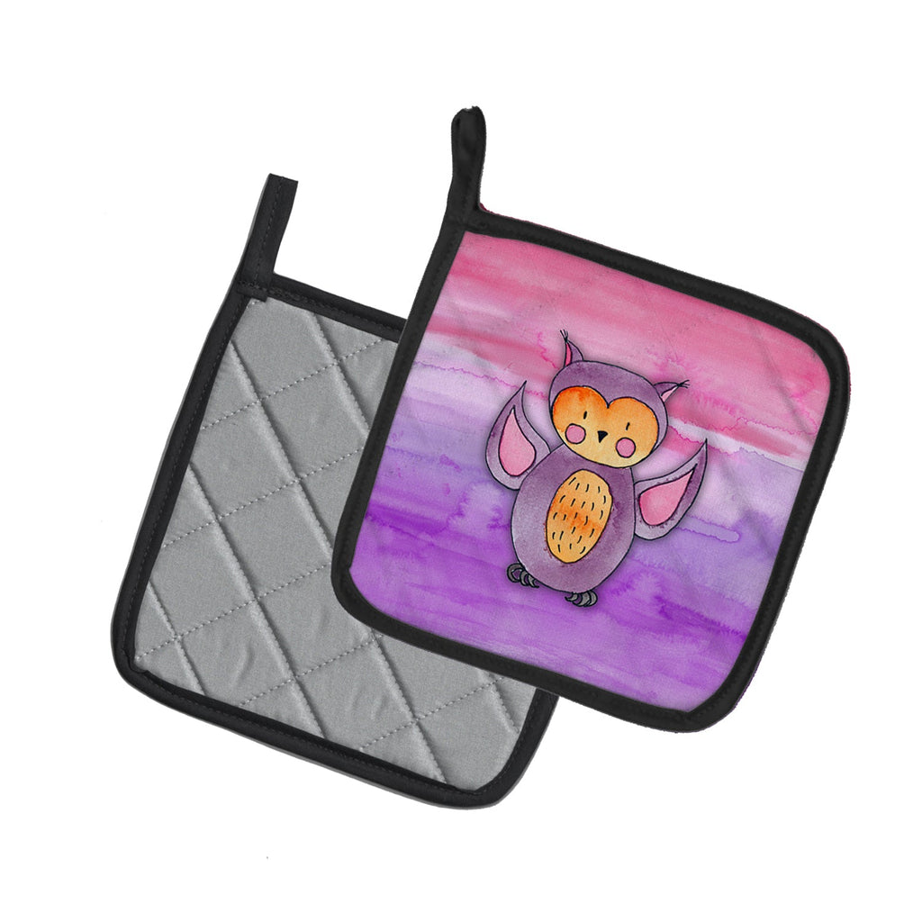 Pink and Purple Owl Watercolor Pot Holder Set of 2 Heat Resistant Quilted Hot Pads 7.5 x 7.5 Inch, Insulated Kitchen Trivets for Cooking & Baking