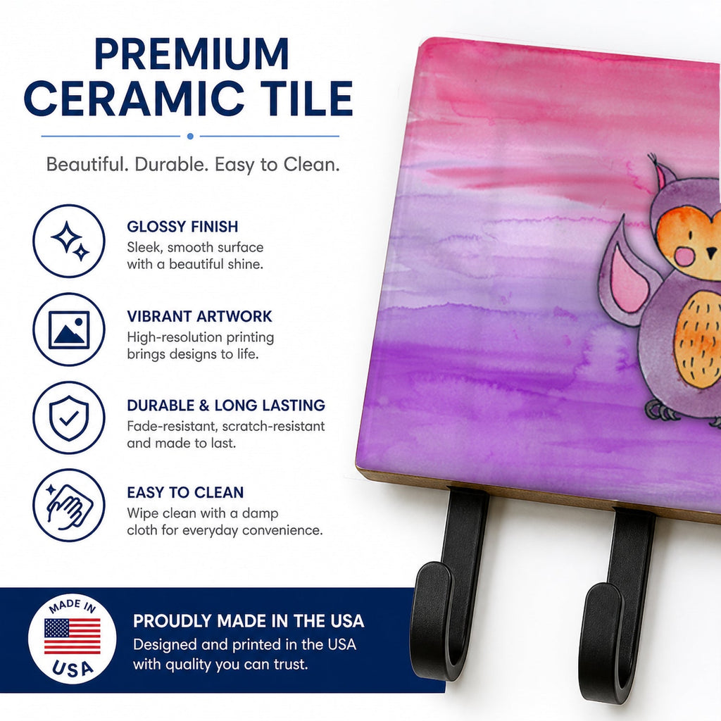 Pink and Purple Owl Watercolor Leash or Key Holder Wall Hooks, Coat Rack Wall Mount, for Hanging Keys, Towels, Aprons, Leashes