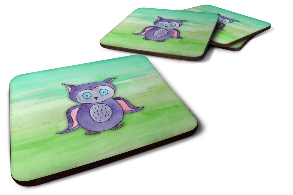 Purple Owl Watercolor Foam Coasters Set of 4 Cup Coasters for Indoor Outdoor, Tabletop Protection, Anti Slip, Mouse pad Material