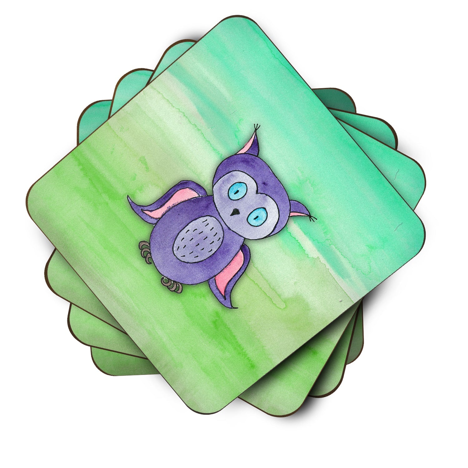 Purple Owl Watercolor Foam Coasters Set of 4 Cup Coasters for Indoor Outdoor, Tabletop Protection, Anti Slip, Mouse pad Material