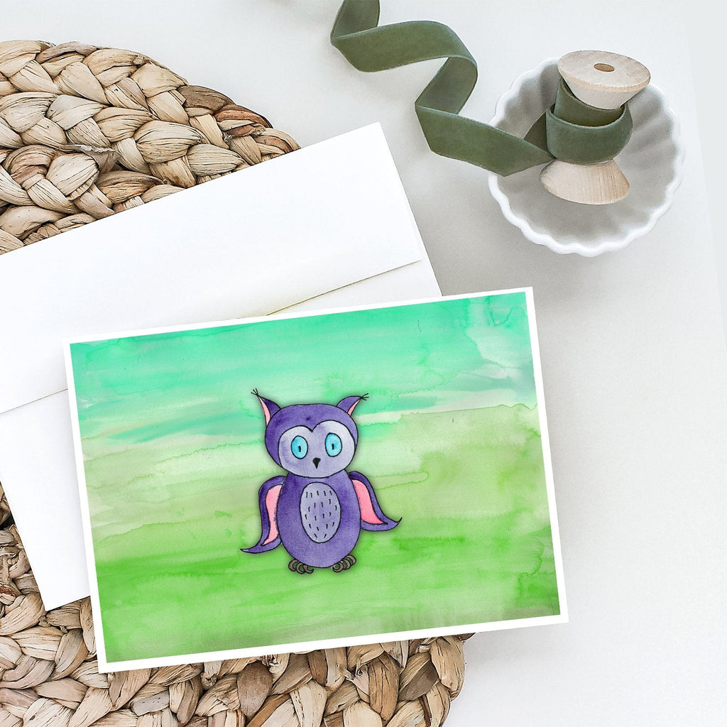 Purple Owl Watercolor Greeting Cards Pack of 8 Blank Cards with Envelopes Whimsical A7 Size 5x7