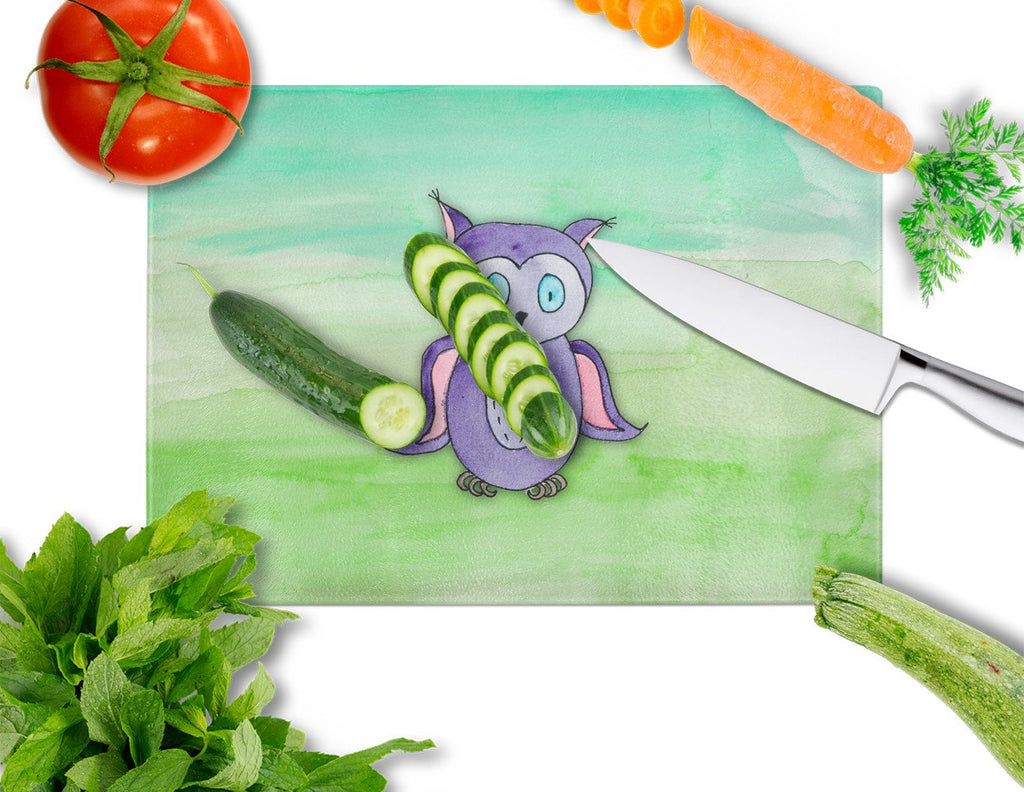 Purple Owl Watercolor Cutting Board Tempered Glass Kitchen Cutting Surface, Heat Resistant Chopping, Non-Slip Feet, Food Prep & Serving