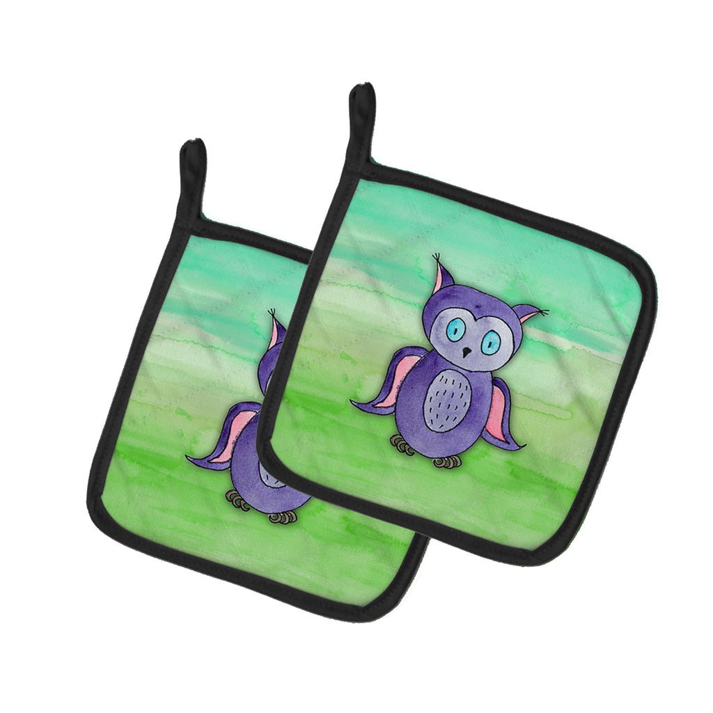 Purple Owl Watercolor Pot Holder Set of 2 Heat Resistant Quilted Hot Pads 7.5 x 7.5 Inch, Insulated Kitchen Trivets for Cooking & Baking