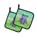 Purple Owl Watercolor Pot Holder Set of 2 Heat Resistant Quilted Hot Pads 7.5 x 7.5 Inch, Insulated Kitchen Trivets for Cooking & Baking