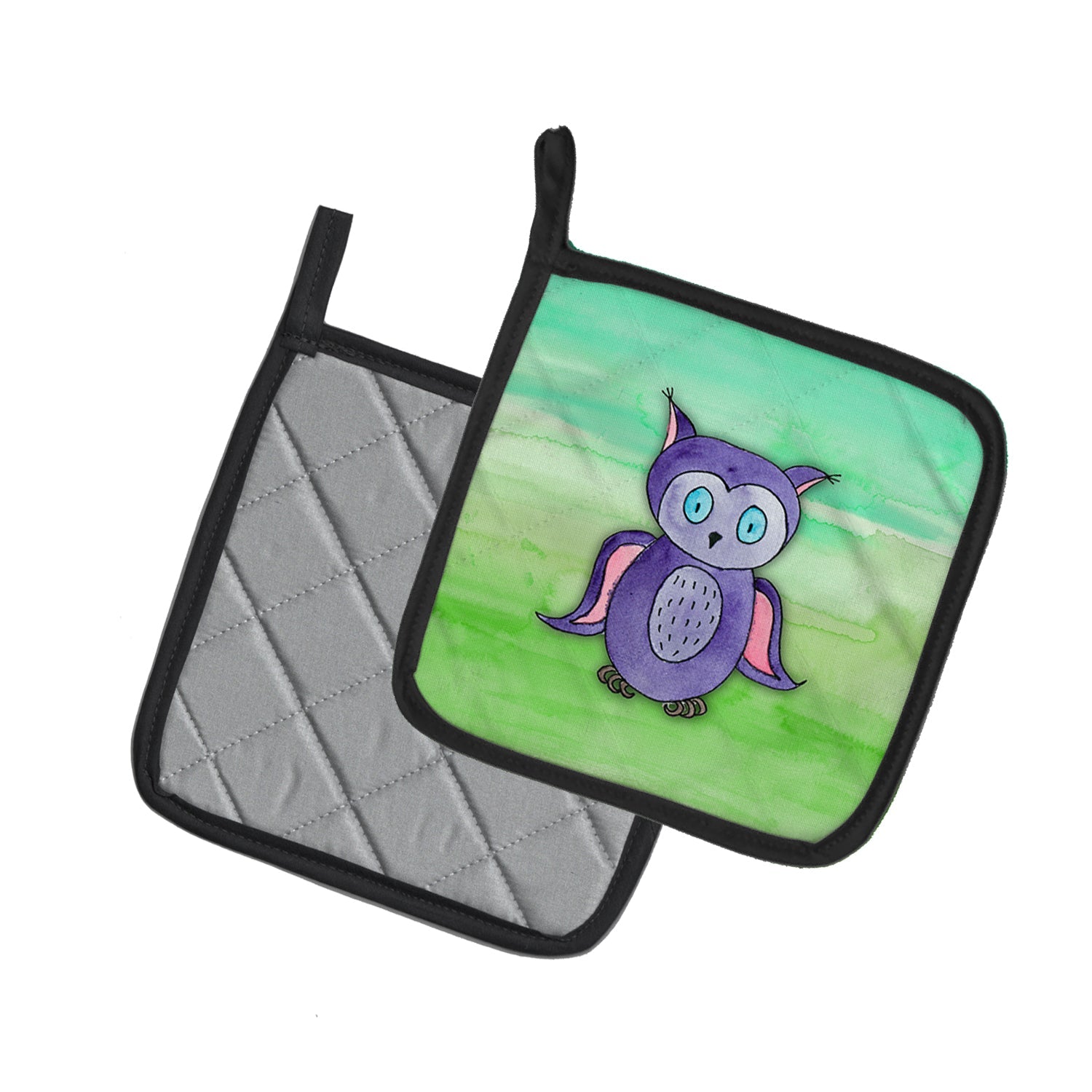 Purple Owl Watercolor Pot Holder Set of 2 Heat Resistant Quilted Hot Pads 7.5 x 7.5 Inch, Insulated Kitchen Trivets for Cooking & Baking