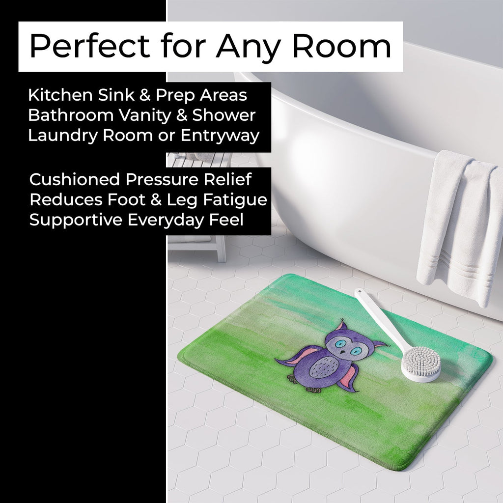 Purple Owl Watercolor Memory Foam Kitchen Mat Machine Washable Anti-Fatigue Cushion Comfort Bath or Kitchen Rug