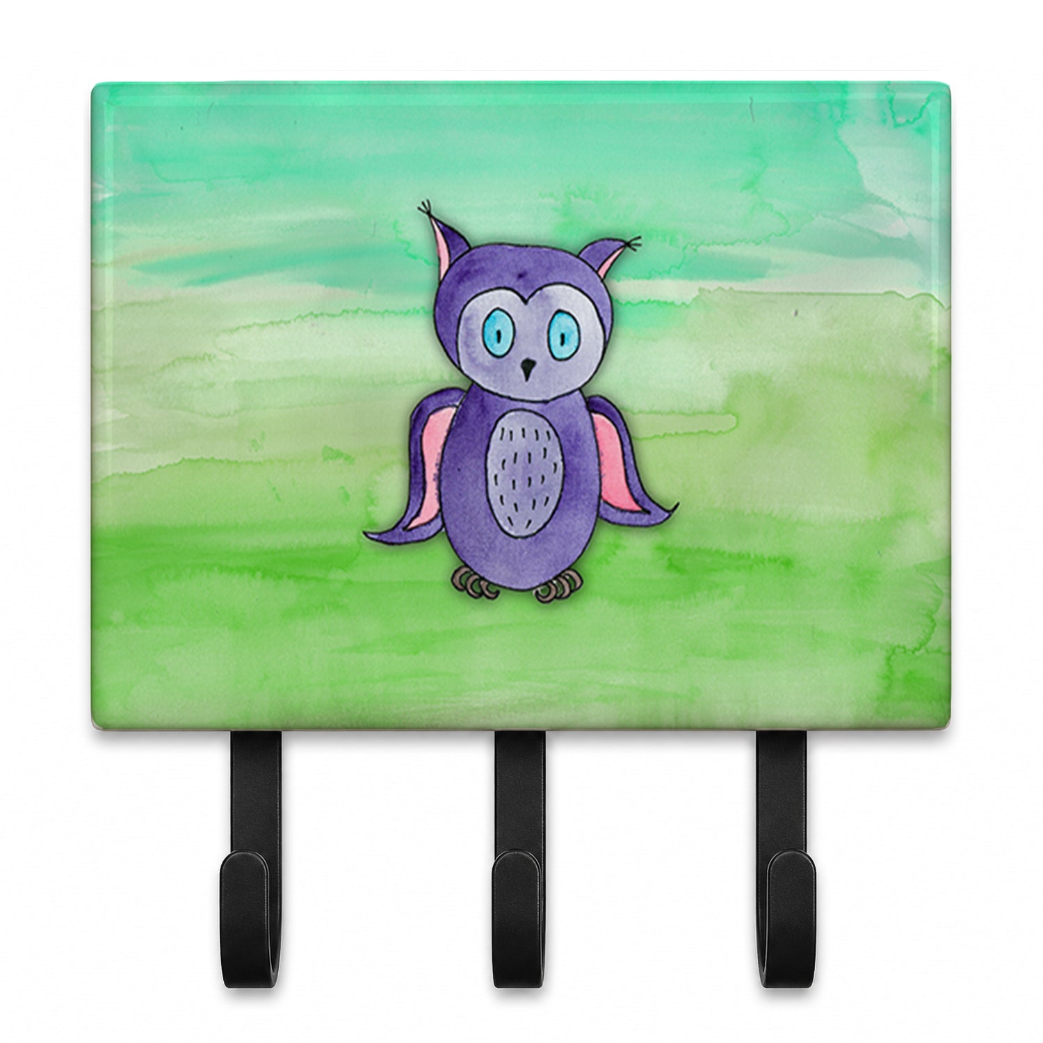 Purple Owl Watercolor Leash or Key Holder Wall Hooks, Coat Rack Wall Mount, for Hanging Keys, Towels, Aprons, Leashes