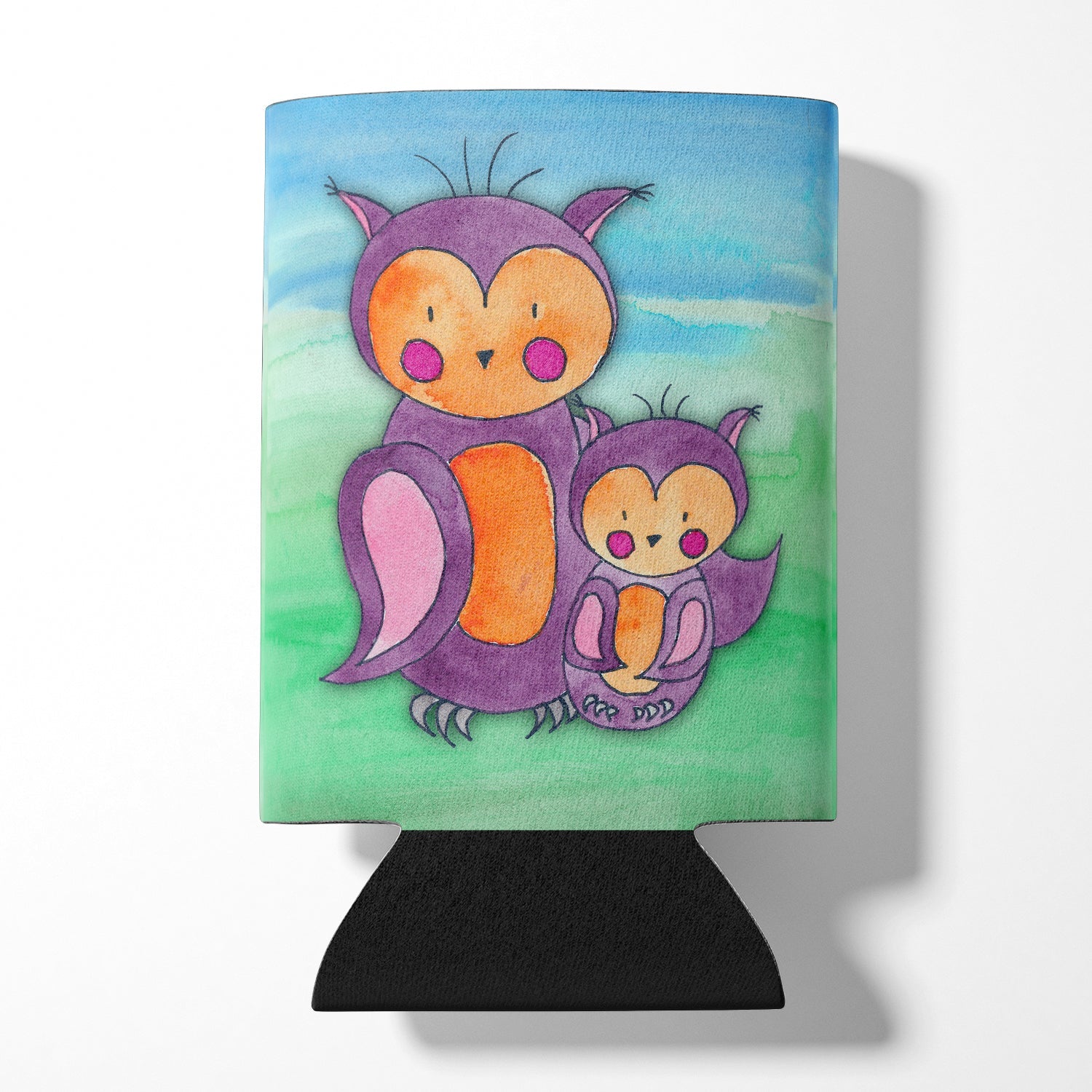 Momma and Baby Owl Watercolor Can or Bottle Hugger Cooler Sleeve for Standard 12 oz Cans, Insulated Foam Beer & Soda Can Hugger Reusable