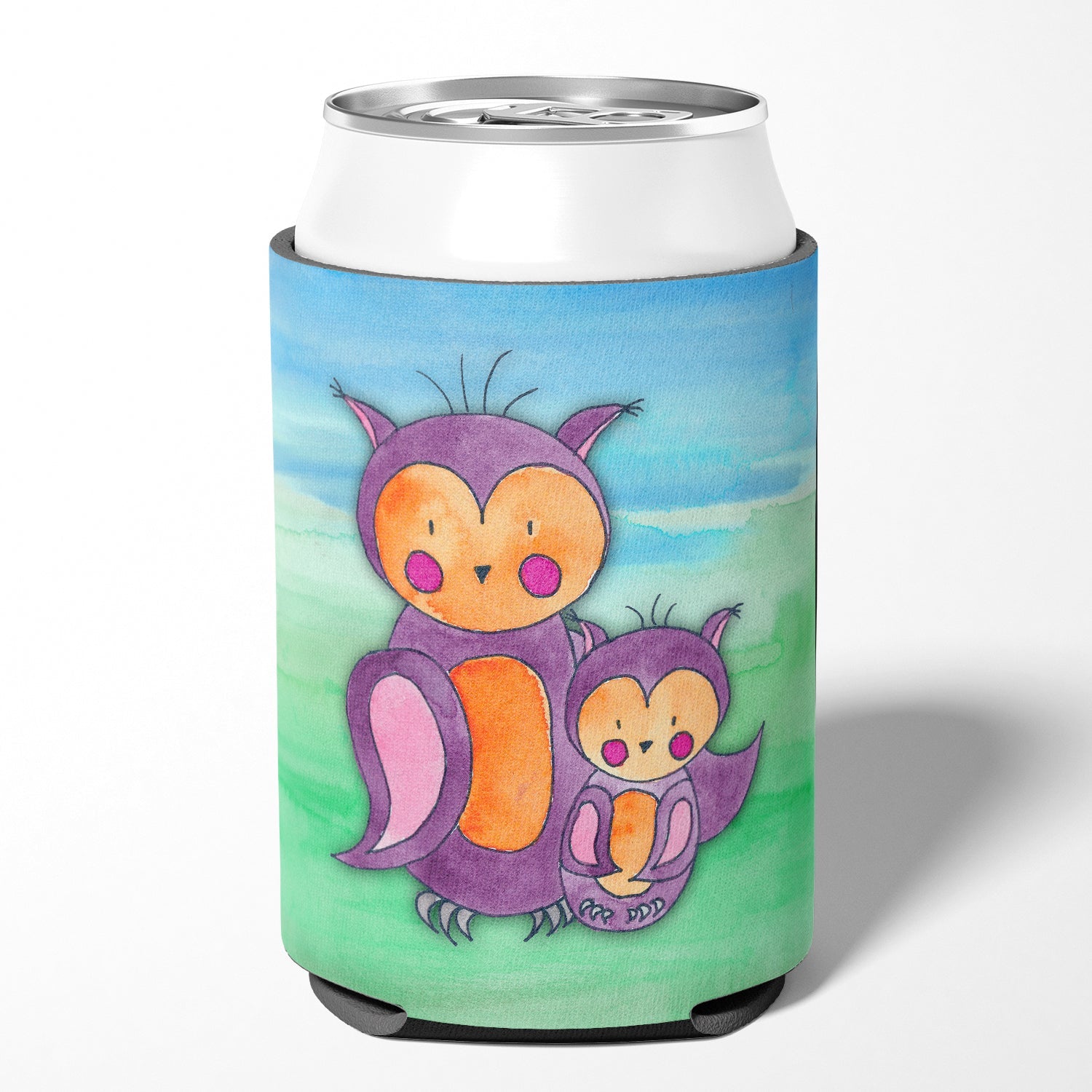 Momma and Baby Owl Watercolor Can or Bottle Hugger Cooler Sleeve for Standard 12 oz Cans, Insulated Foam Beer & Soda Can Hugger Reusable