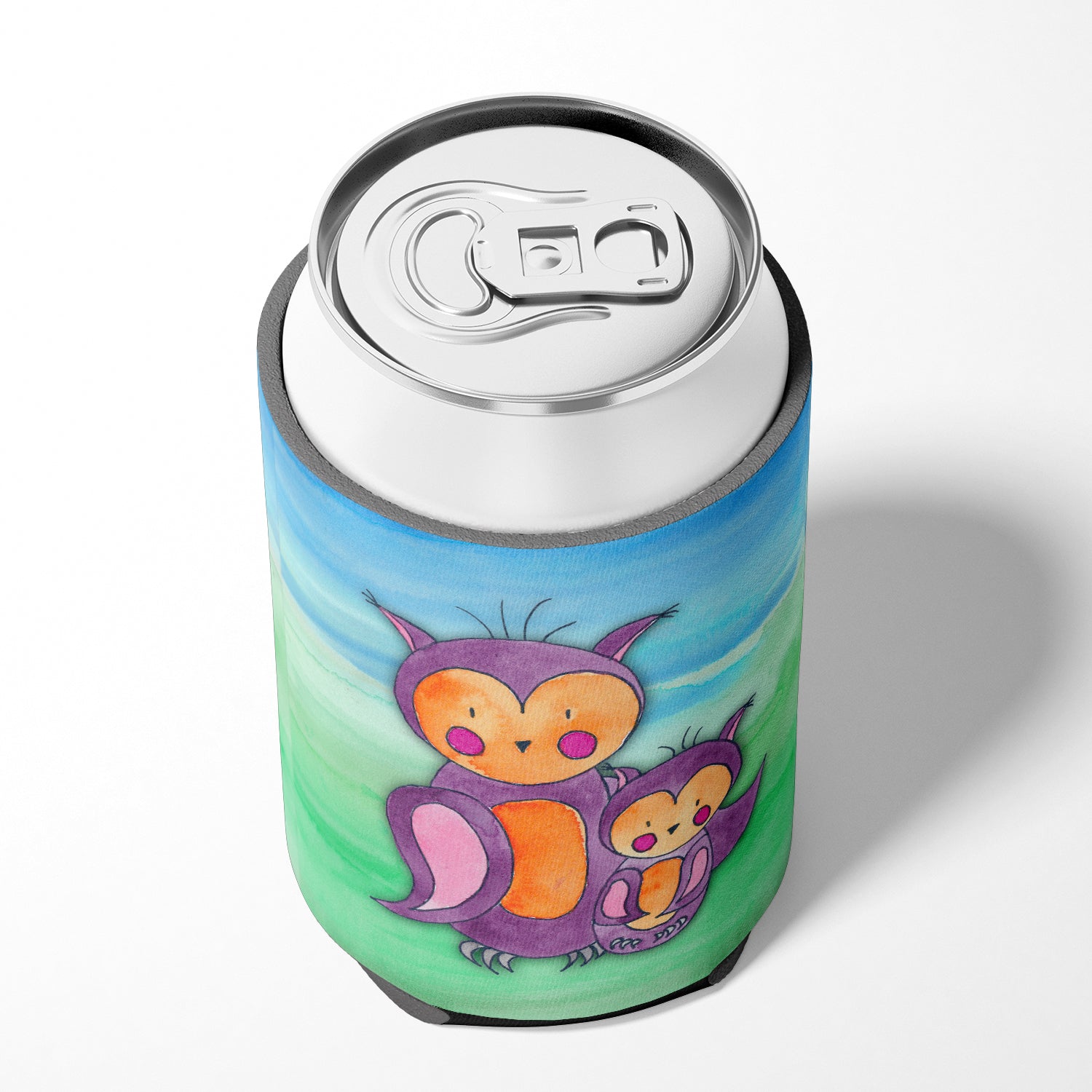 Momma and Baby Owl Watercolor Can or Bottle Hugger Cooler Sleeve for Standard 12 oz Cans, Insulated Foam Beer & Soda Can Hugger Reusable