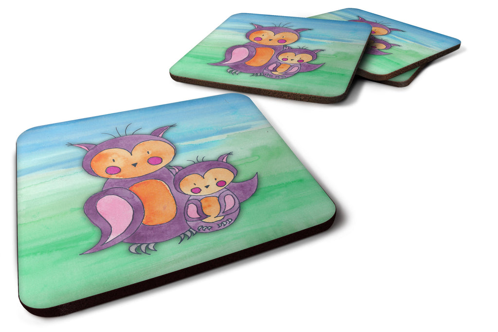 Momma and Baby Owl Watercolor Foam Coasters Set of 4 Cup Coasters for Indoor Outdoor, Tabletop Protection, Anti Slip, Mouse pad Material