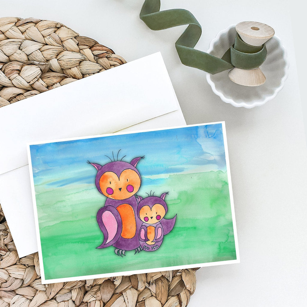 Momma and Baby Owl Watercolor Greeting Cards Pack of 8 Blank Cards with Envelopes Whimsical A7 Size 5x7