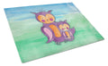 Momma and Baby Owl Watercolor Cutting Board Tempered Glass Kitchen Cutting Surface, Heat Resistant Chopping, Non-Slip Feet, Food Prep & Serving