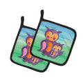 Momma and Baby Owl Watercolor Pot Holder Set of 2 Heat Resistant Quilted Hot Pads 7.5 x 7.5 Inch, Insulated Kitchen Trivets for Cooking & Baking