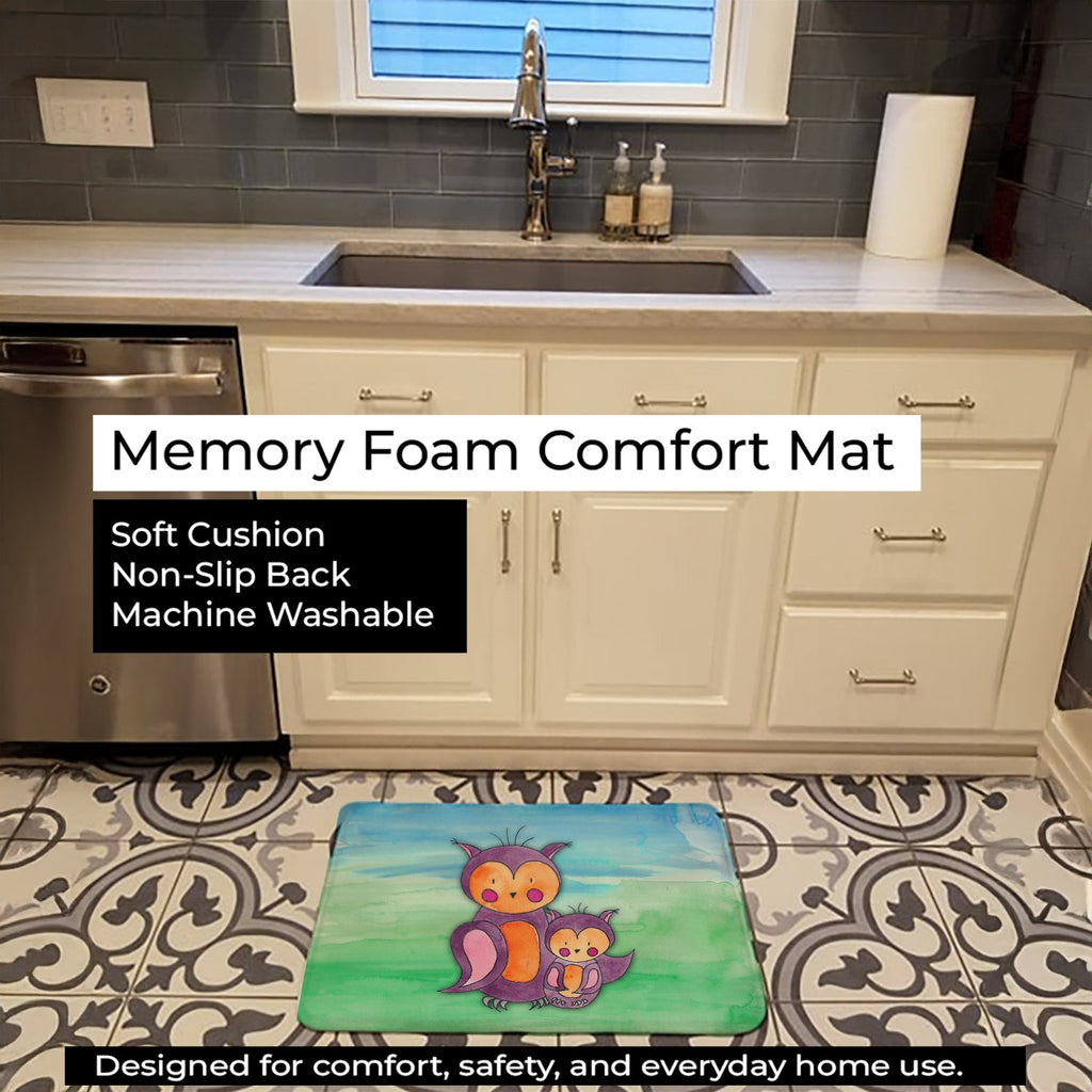 Momma and Baby Owl Watercolor Memory Foam Kitchen Mat Machine Washable Anti-Fatigue Cushion Comfort Bath or Kitchen Rug