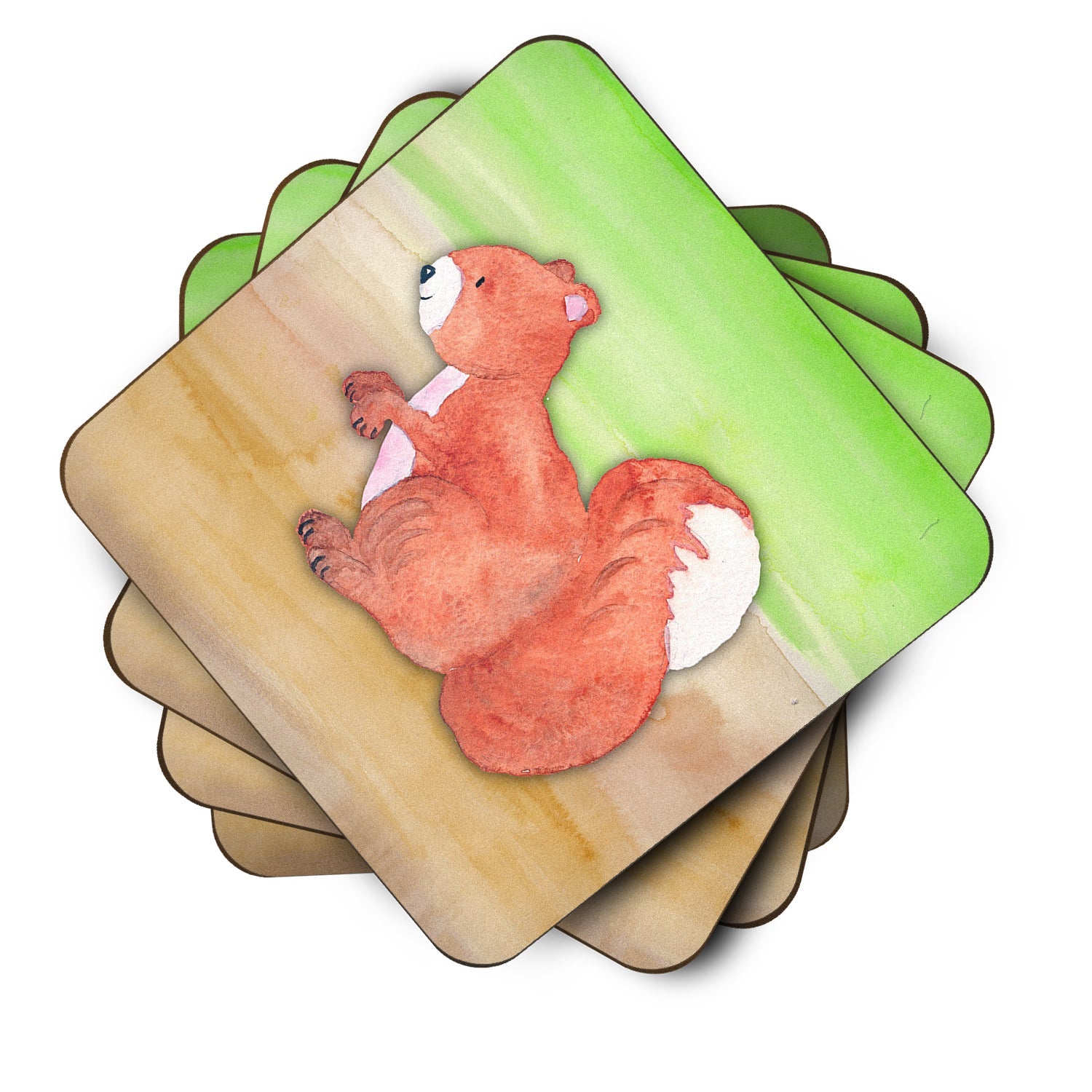 Squirrel Watercolor Foam Coasters Set of 4 Cup Coasters for Indoor Outdoor, Tabletop Protection, Anti Slip, Mouse pad Material
