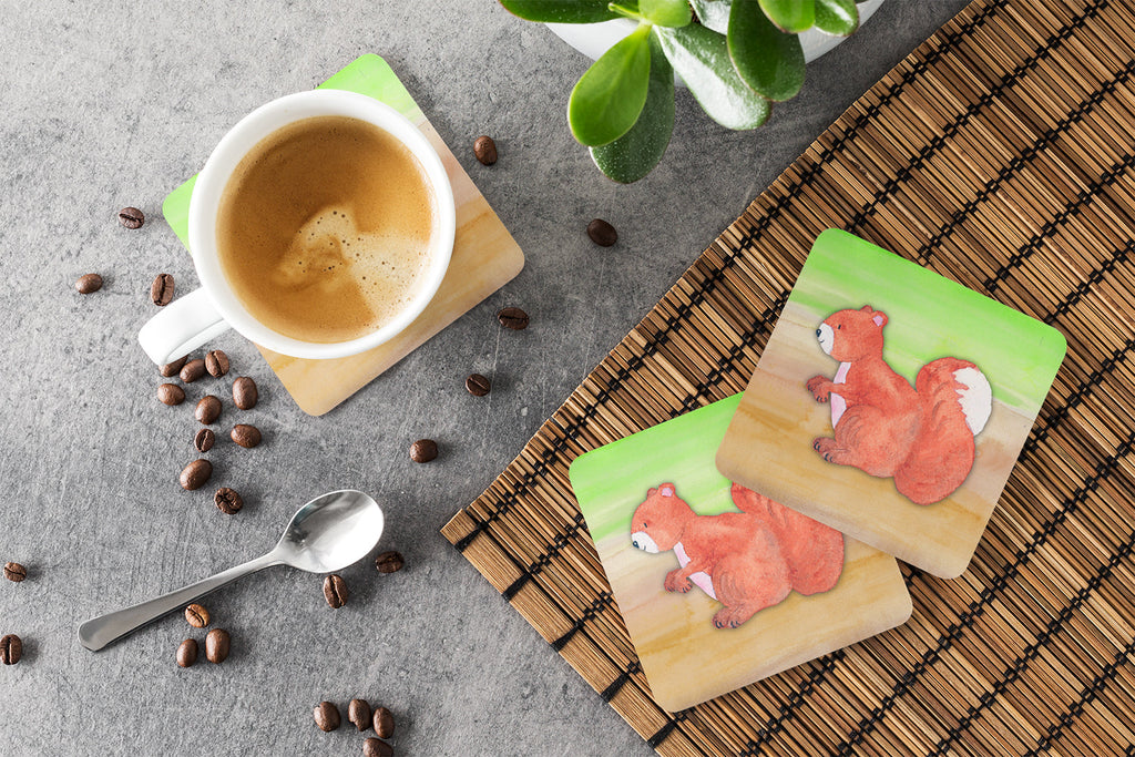 Squirrel Watercolor Foam Coasters Set of 4 Cup Coasters for Indoor Outdoor, Tabletop Protection, Anti Slip, Mouse pad Material