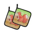 Squirrel Watercolor Pot Holder Set of 2 Heat Resistant Quilted Hot Pads 7.5 x 7.5 Inch, Insulated Kitchen Trivets for Cooking & Baking