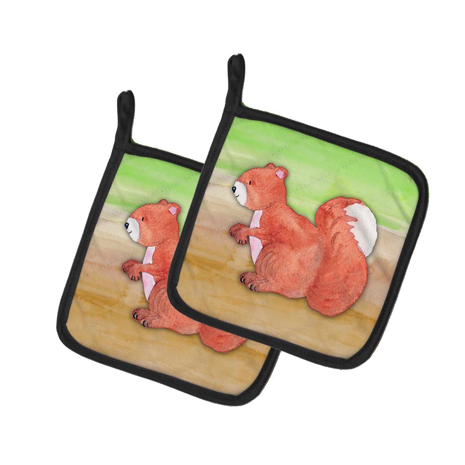 Squirrel Watercolor Pot Holder Set of 2 Heat Resistant Quilted Hot Pads 7.5 x 7.5 Inch, Insulated Kitchen Trivets for Cooking & Baking