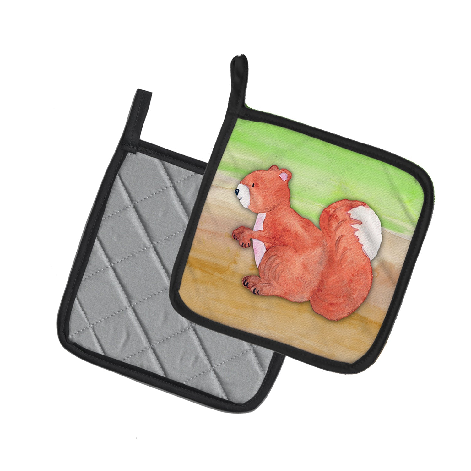 Squirrel Watercolor Pot Holder Set of 2 Heat Resistant Quilted Hot Pads 7.5 x 7.5 Inch, Insulated Kitchen Trivets for Cooking & Baking