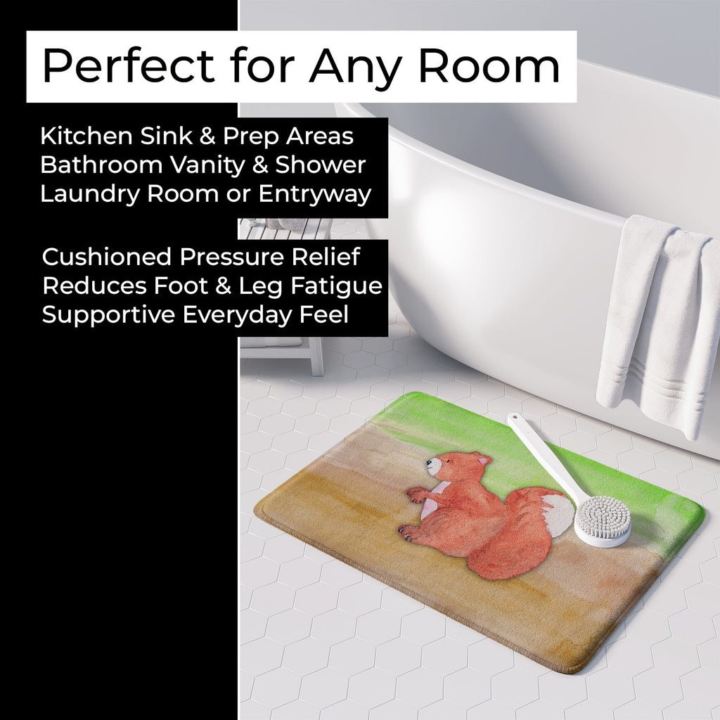 Squirrel Watercolor Memory Foam Kitchen Mat Machine Washable Anti-Fatigue Cushion Comfort Bath or Kitchen Rug
