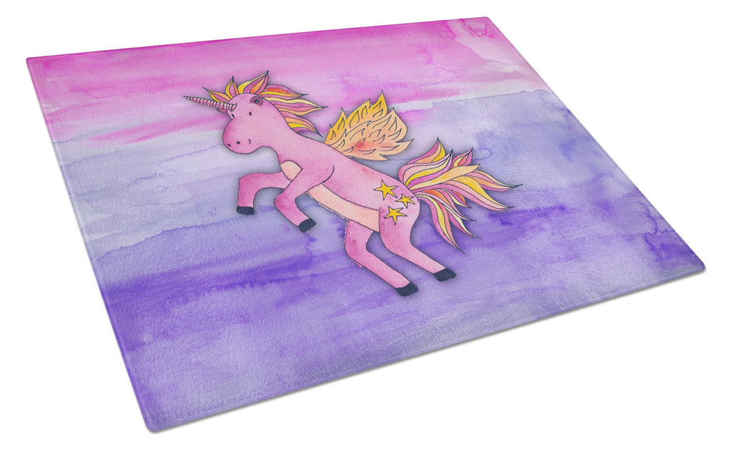 Pink Unicorn Watercolor Cutting Board Tempered Glass Kitchen Cutting Surface, Heat Resistant Chopping, Non-Slip Feet, Food Prep & Serving