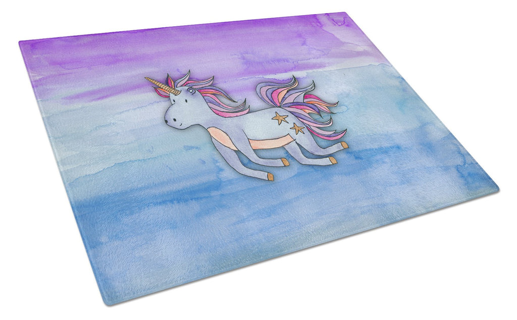 Blue Unicorn Watercolor Cutting Board Tempered Glass Kitchen Cutting Surface, Heat Resistant Chopping, Non-Slip Feet, Food Prep & Serving