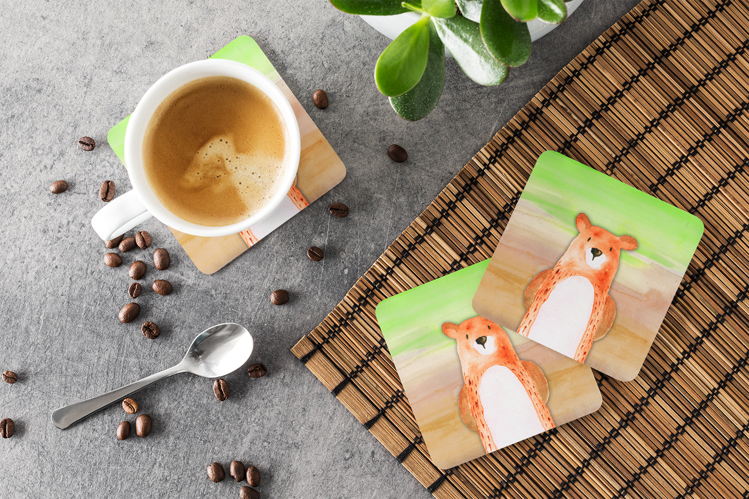Bear Watercolor Foam Coasters Set of 4 Cup Coasters for Indoor Outdoor, Tabletop Protection, Anti Slip, Mouse pad Material