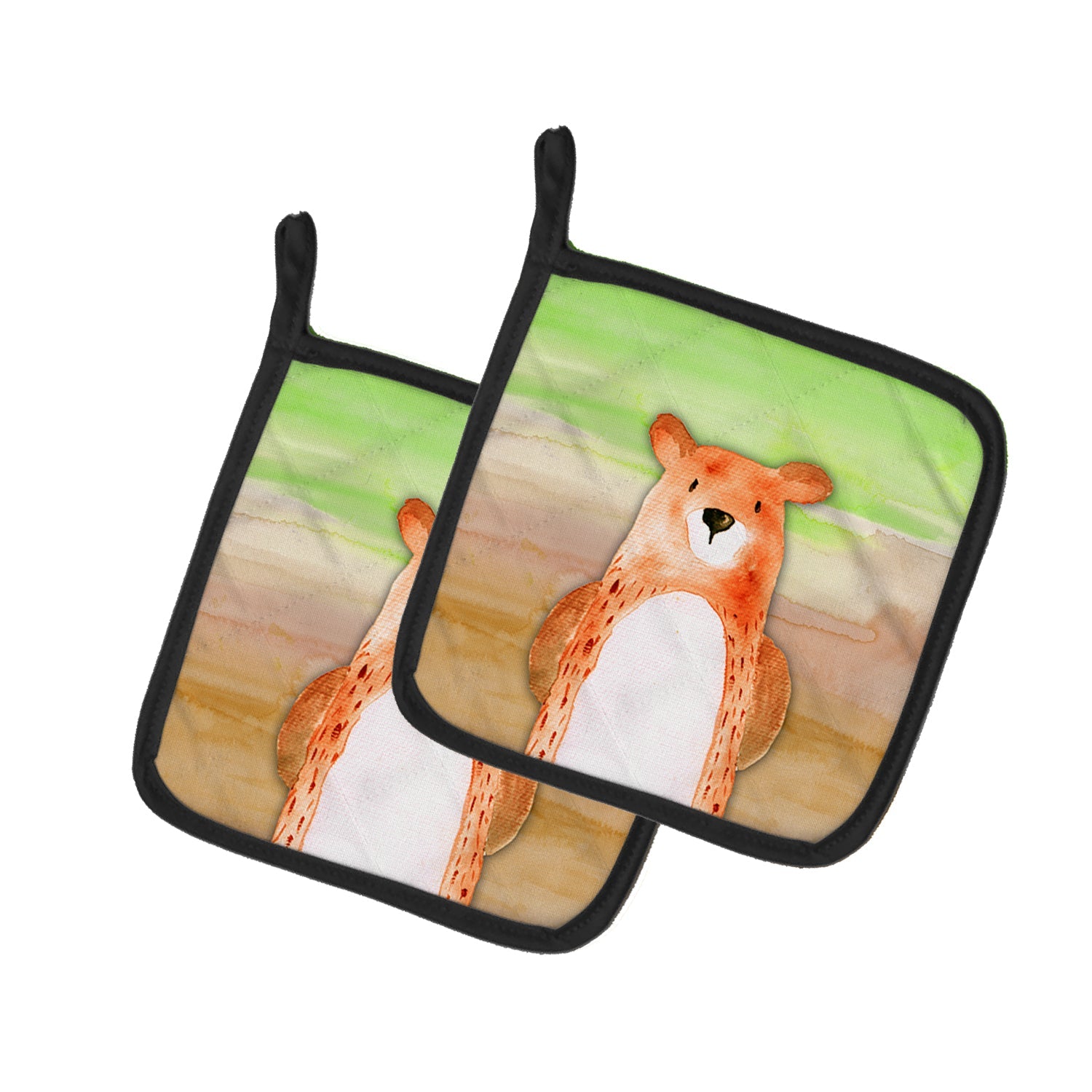 Bear Watercolor Pot Holder Set of 2 Heat Resistant Quilted Hot Pads 7.5 x 7.5 Inch, Insulated Kitchen Trivets for Cooking & Baking