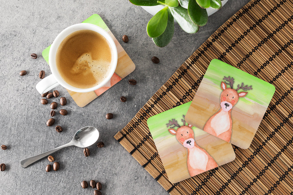 Deer Watercolor Foam Coasters Set of 4 Cup Coasters for Indoor Outdoor, Tabletop Protection, Anti Slip, Mouse pad Material