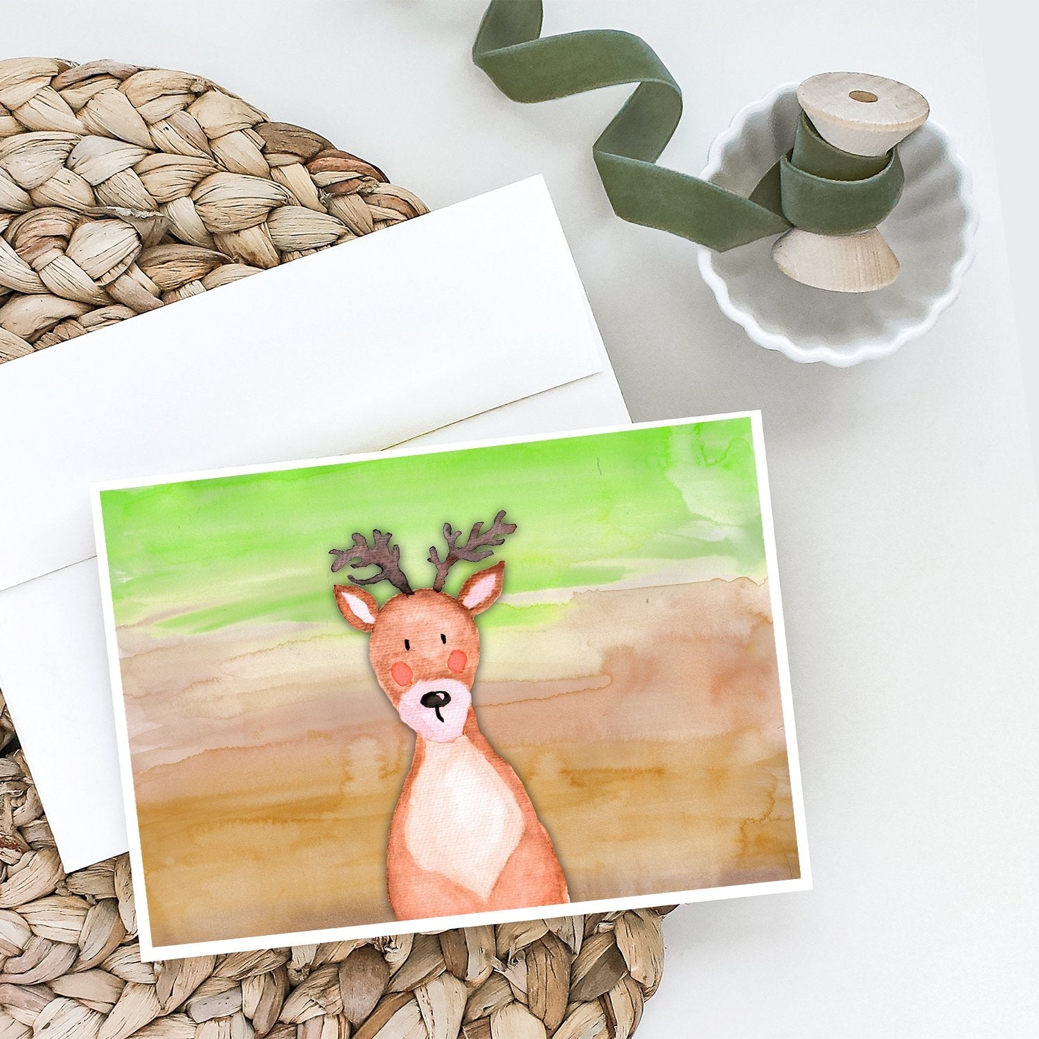 Deer Watercolor Greeting Cards Pack of 8 Blank Cards with Envelopes Whimsical A7 Size 5x7