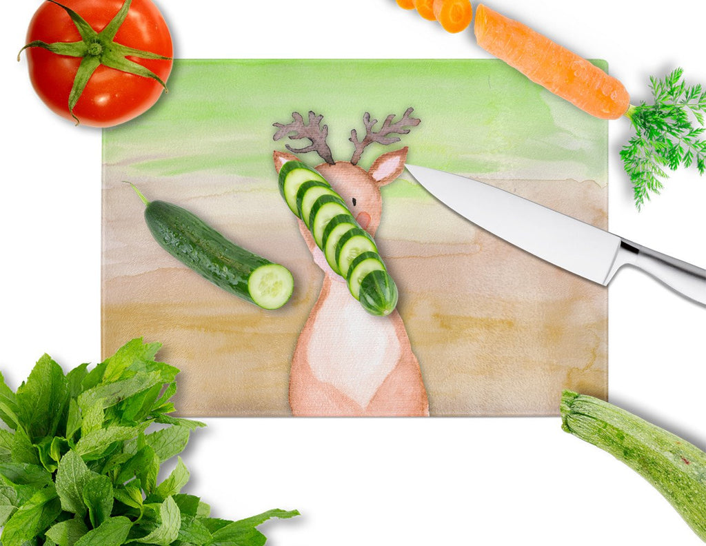Deer Watercolor Cutting Board Tempered Glass Kitchen Cutting Surface, Heat Resistant Chopping, Non-Slip Feet, Food Prep & Serving
