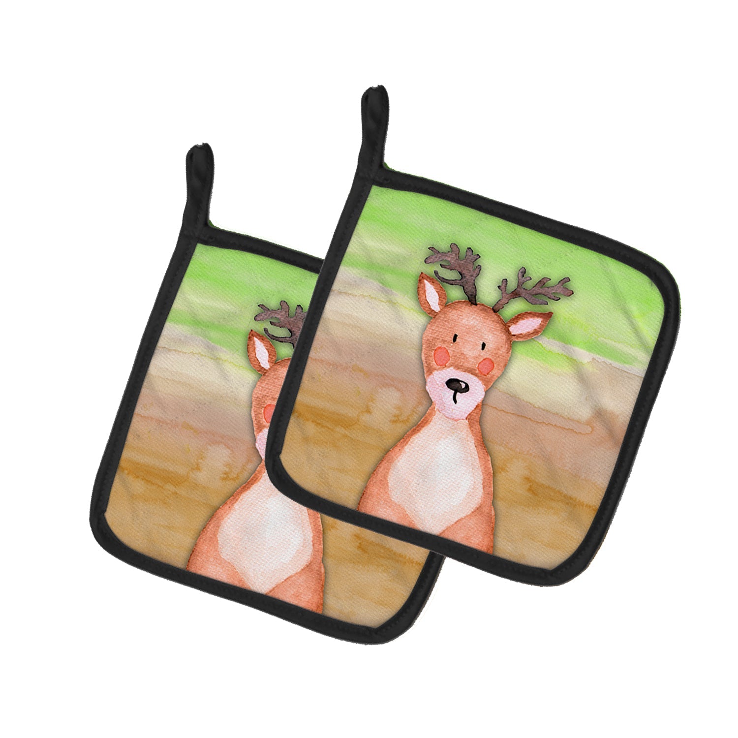 Deer Watercolor Pot Holder Set of 2 Heat Resistant Quilted Hot Pads 7.5 x 7.5 Inch, Insulated Kitchen Trivets for Cooking & Baking