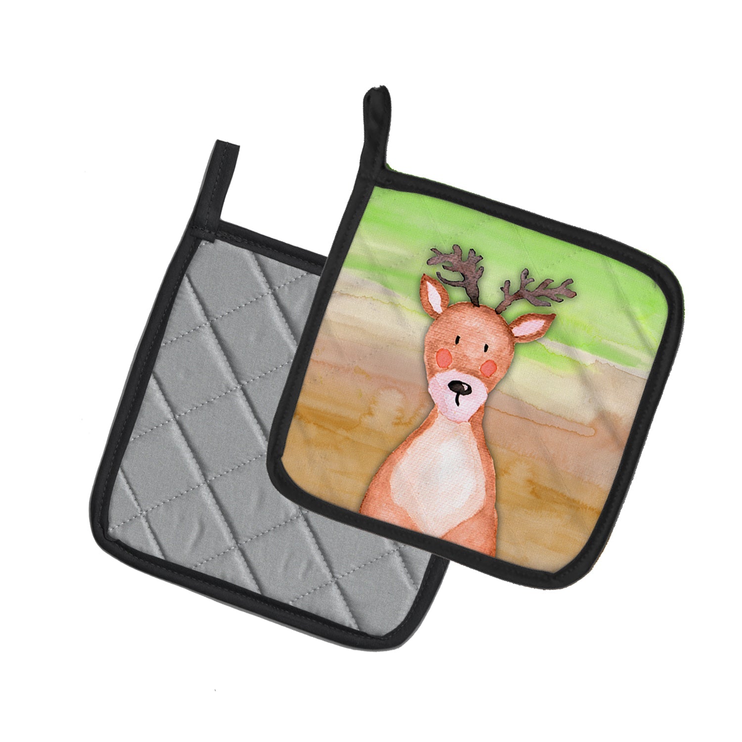 Deer Watercolor Pot Holder Set of 2 Heat Resistant Quilted Hot Pads 7.5 x 7.5 Inch, Insulated Kitchen Trivets for Cooking & Baking