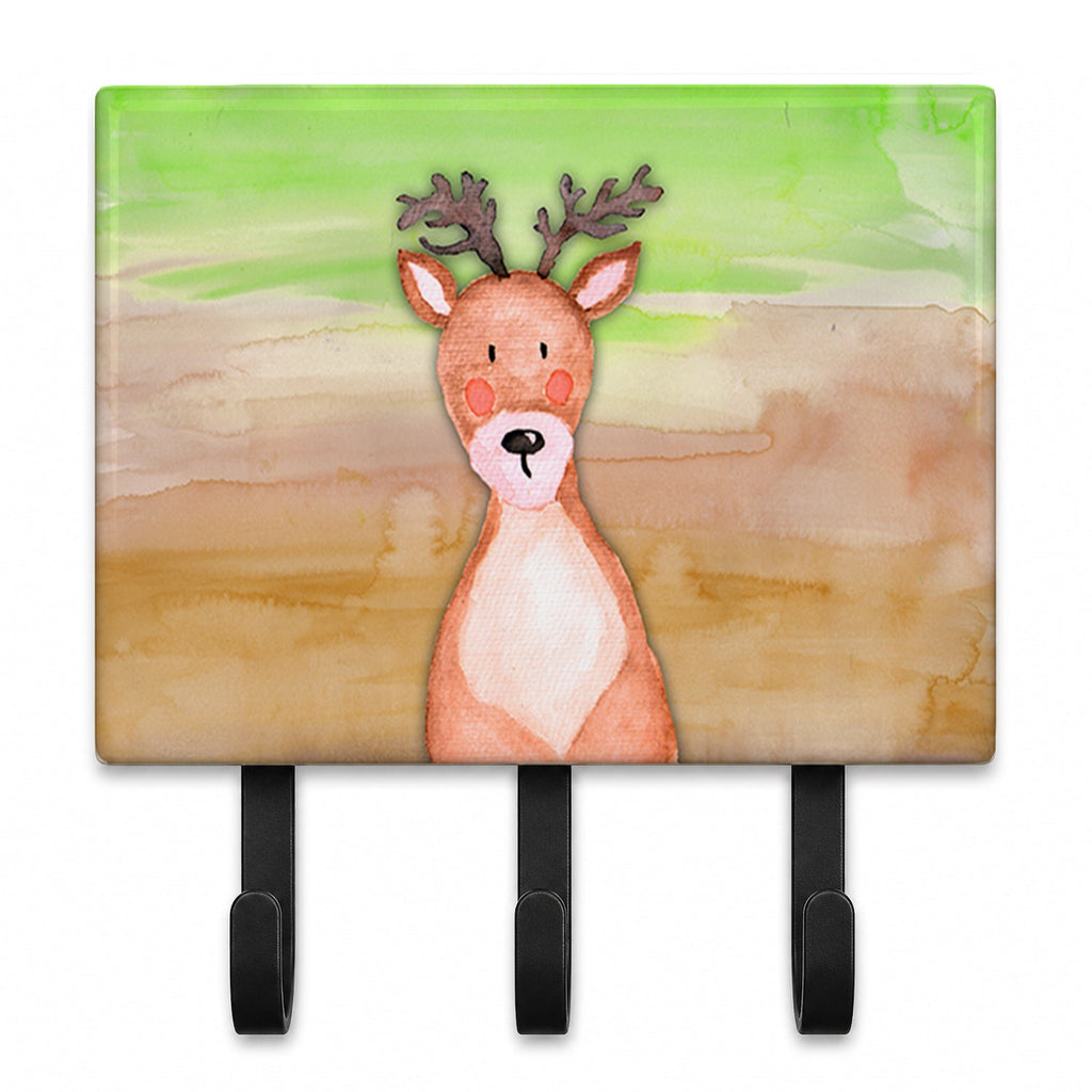 Deer Watercolor Leash or Key Holder Wall Hooks, Coat Rack Wall Mount, for Hanging Keys, Towels, Aprons, Leashes