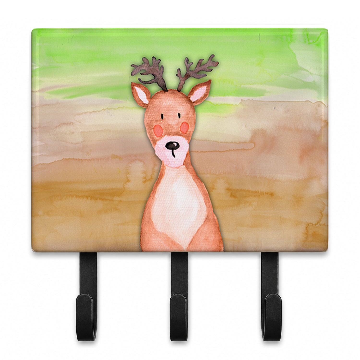 Deer Watercolor Leash or Key Holder Wall Hooks, Coat Rack Wall Mount, for Hanging Keys, Towels, Aprons, Leashes