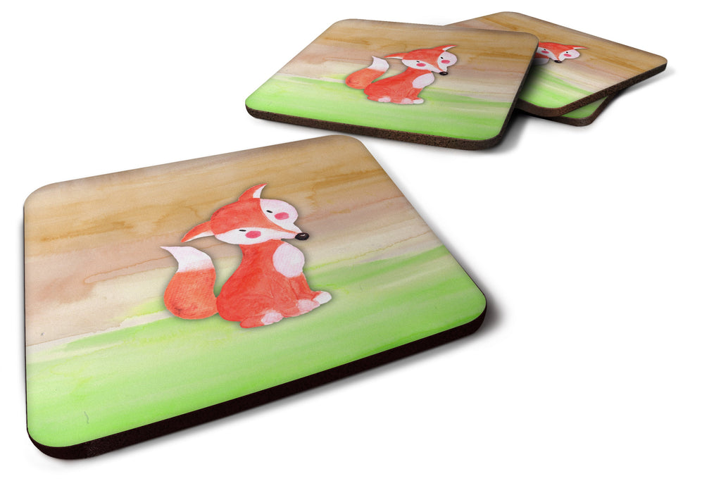 Fox Watercolor Foam Coasters Set of 4 Cup Coasters for Indoor Outdoor, Tabletop Protection, Anti Slip, Mouse pad Material