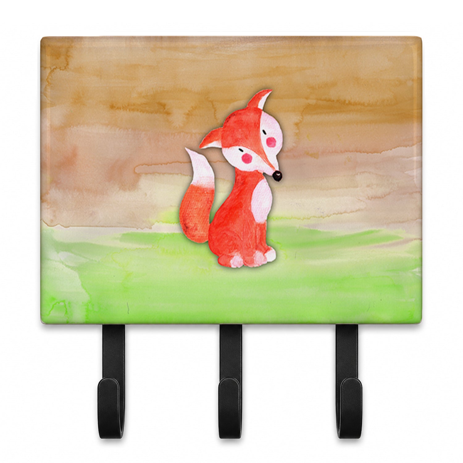 Fox Watercolor Leash or Key Holder Wall Hooks, Coat Rack Wall Mount, for Hanging Keys, Towels, Aprons, Leashes