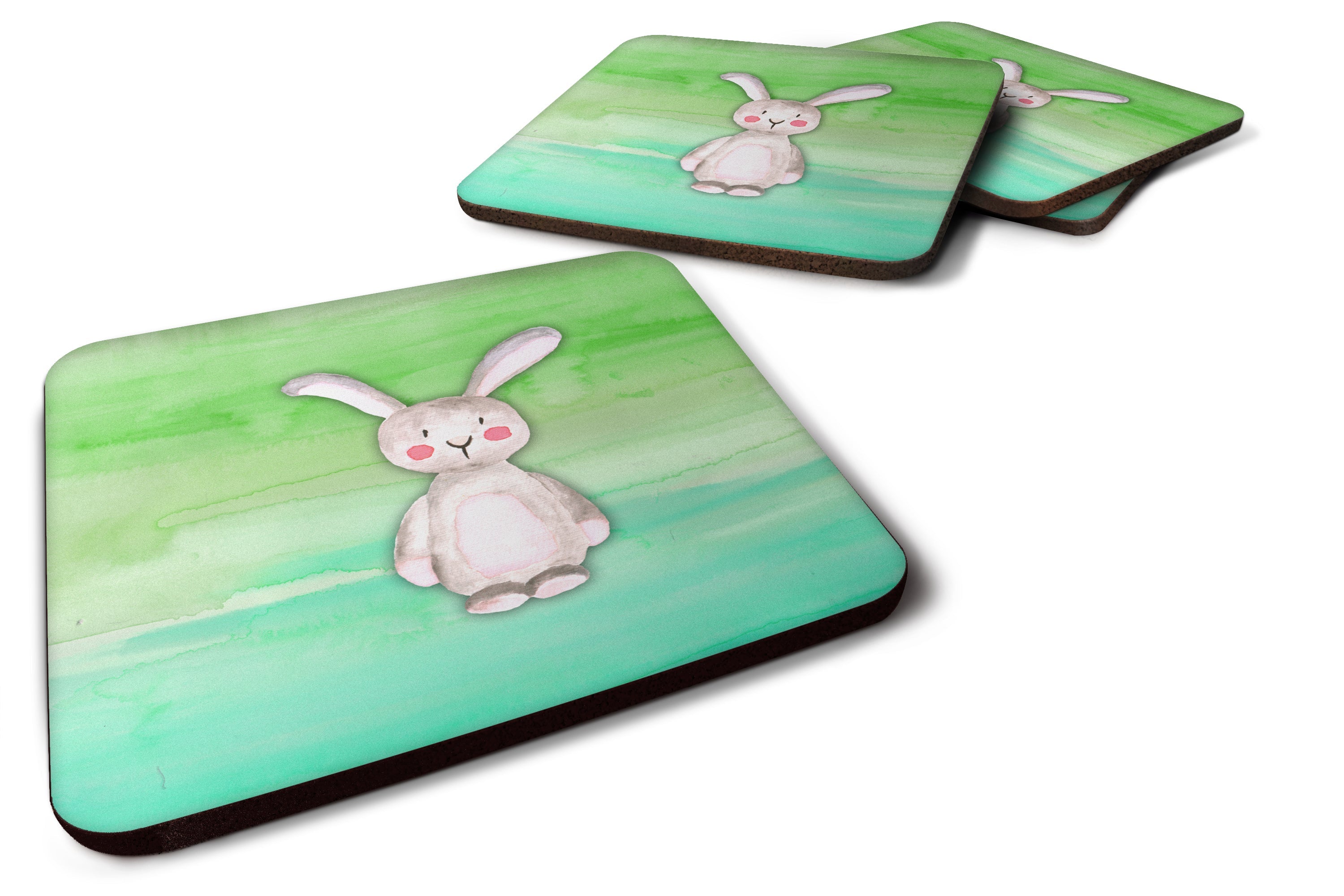 Bunny Rabbit Watercolor Foam Coasters Set of 4 Cup Coasters for Indoor Outdoor, Tabletop Protection, Anti Slip, Mouse pad Material