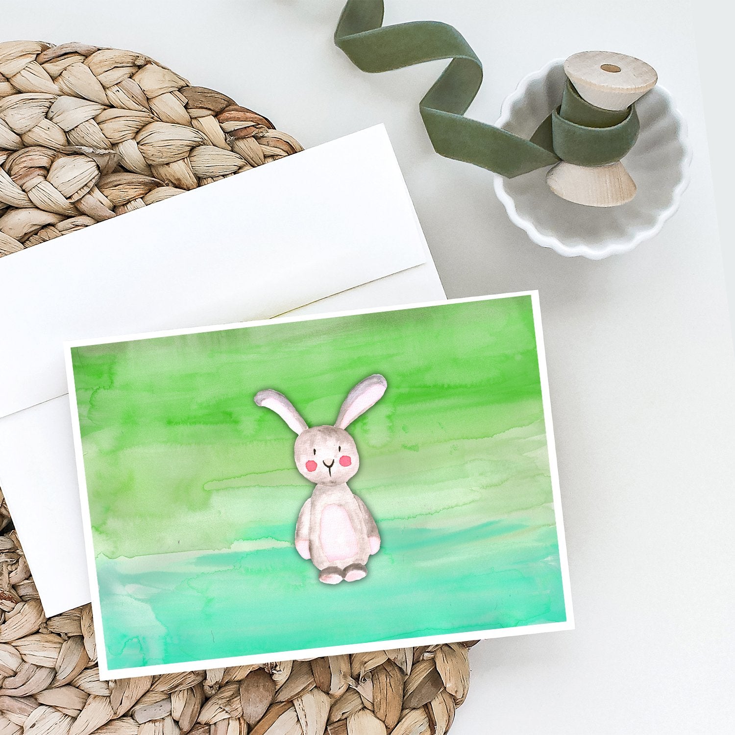 Bunny Rabbit Watercolor Greeting Cards Pack of 8 Blank Cards with Envelopes Whimsical A7 Size 5x7