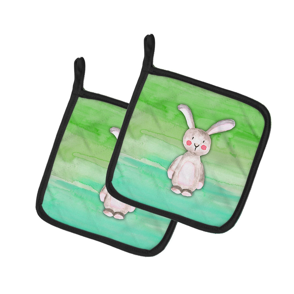 Bunny Rabbit Watercolor Pot Holder Set of 2 Heat Resistant Quilted Hot Pads 7.5 x 7.5 Inch, Insulated Kitchen Trivets for Cooking & Baking