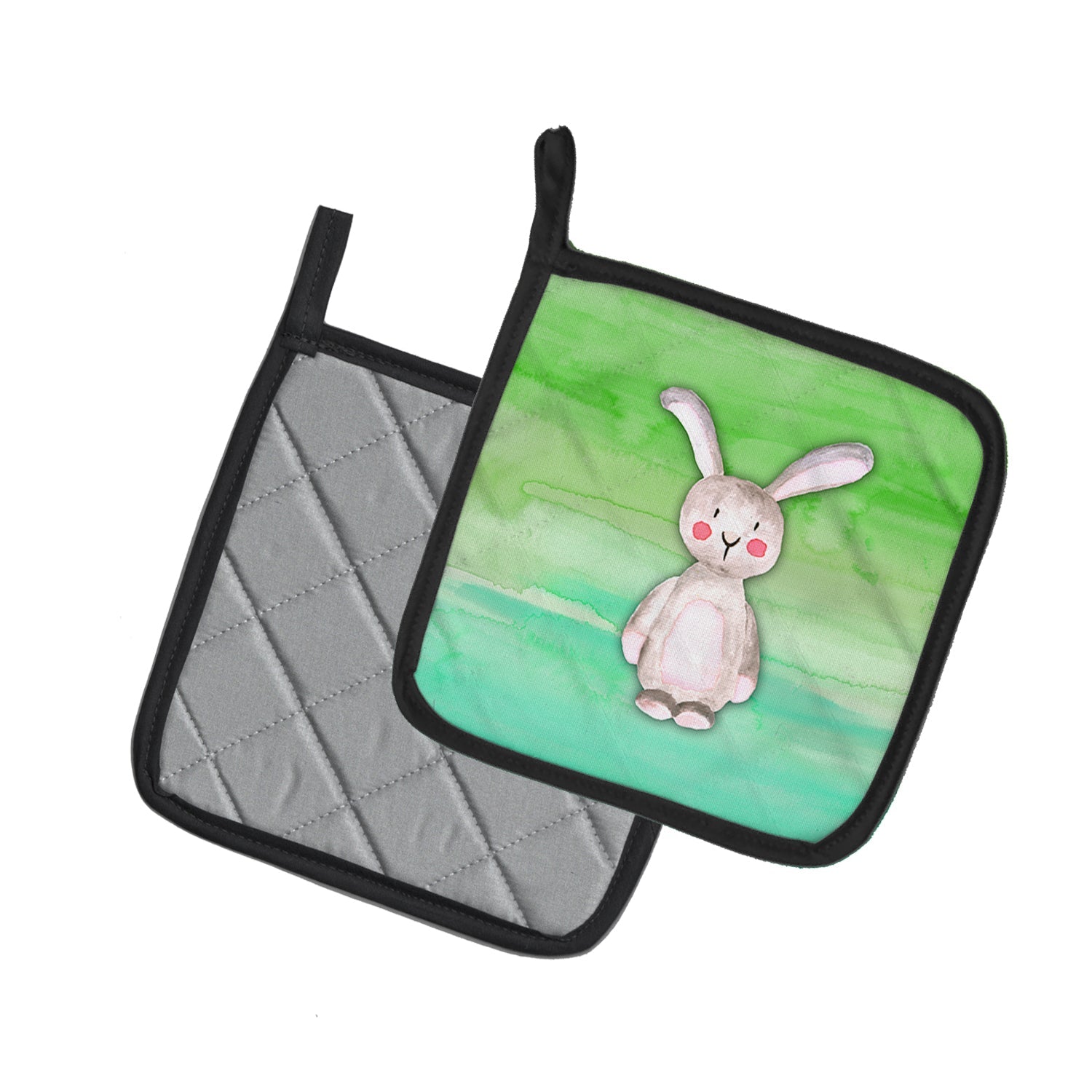Bunny Rabbit Watercolor Pot Holder Set of 2 Heat Resistant Quilted Hot Pads 7.5 x 7.5 Inch, Insulated Kitchen Trivets for Cooking & Baking