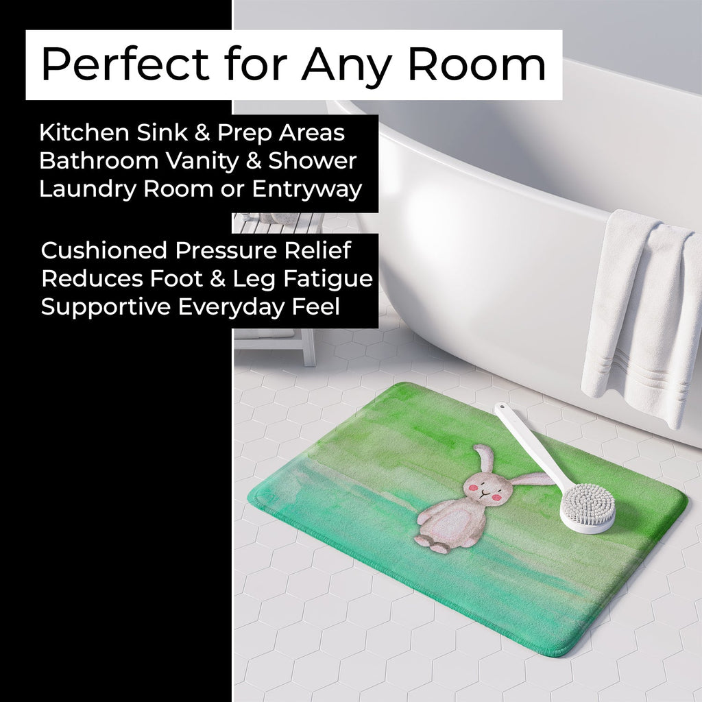 Bunny Rabbit Watercolor Memory Foam Kitchen Mat Machine Washable Anti-Fatigue Cushion Comfort Bath or Kitchen Rug