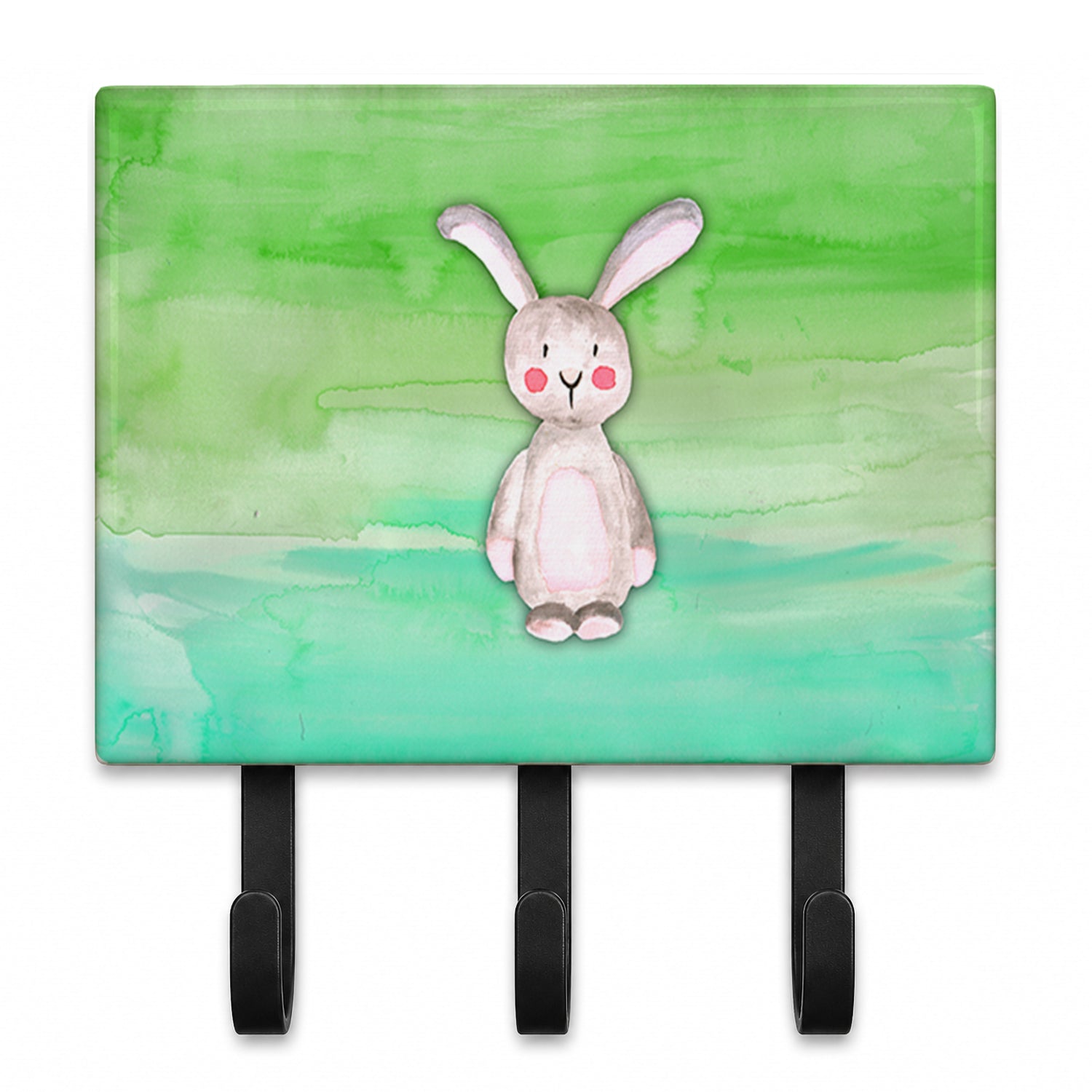 Bunny Rabbit Watercolor Leash or Key Holder Wall Hooks, Coat Rack Wall Mount, for Hanging Keys, Towels, Aprons, Leashes